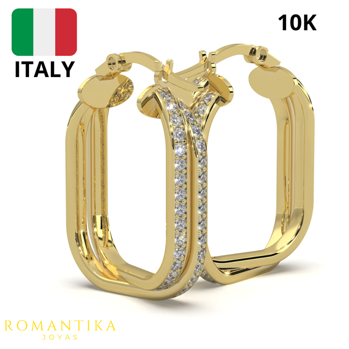 Arete Arracada Cuadrado Doble Brilloso Oro 10k