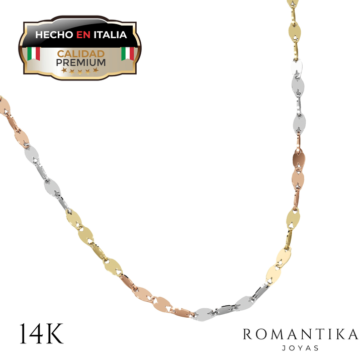 Cadena Grano De Cafe 3 oros 1.5mm 14k