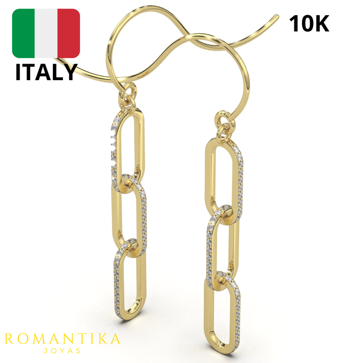Aretes Pendientes Triple Paperclip 10k