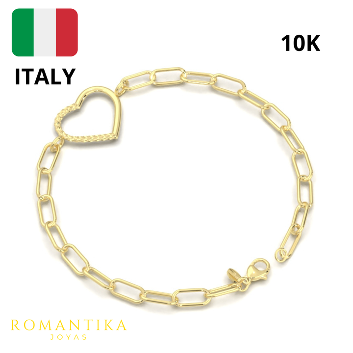 Pulsera Clip Corazón Mitad Facetado Oro 10k
