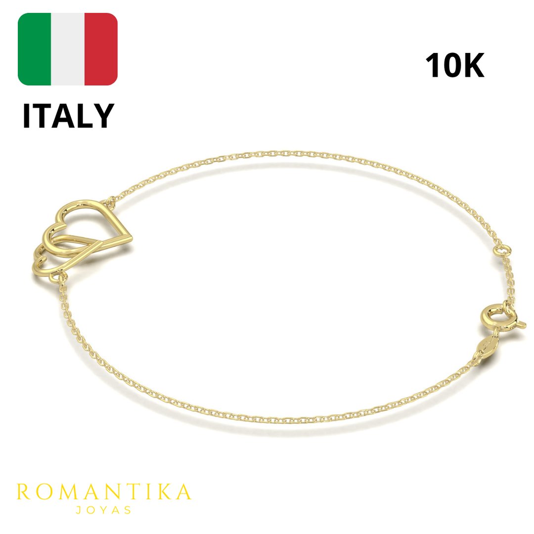 Pulsera Doble Corazon 18cm 10k
