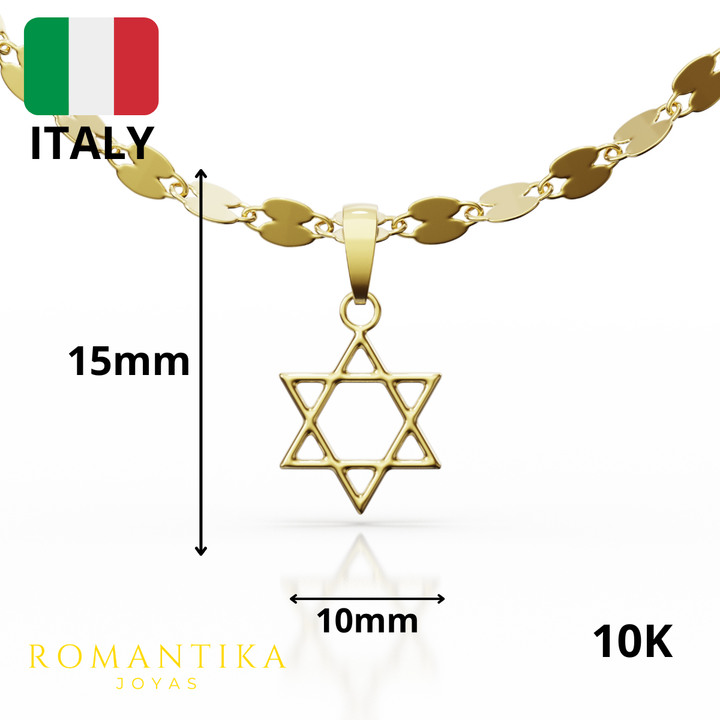 Collar Estrella De David Con Cadena 45cm Oro 10K