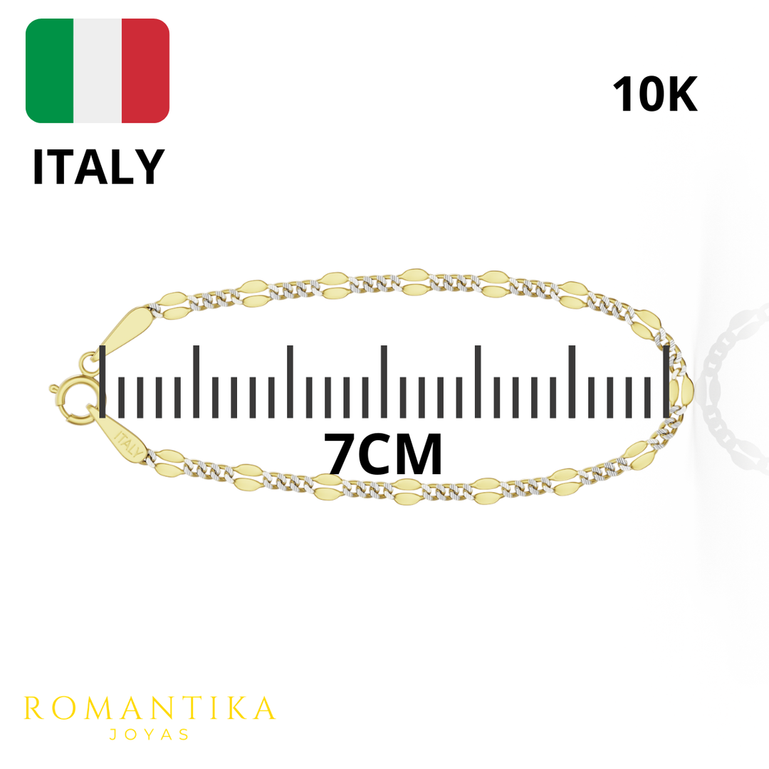 Pulsera Figaro Remache Cubana Diamantada 3mm 14k