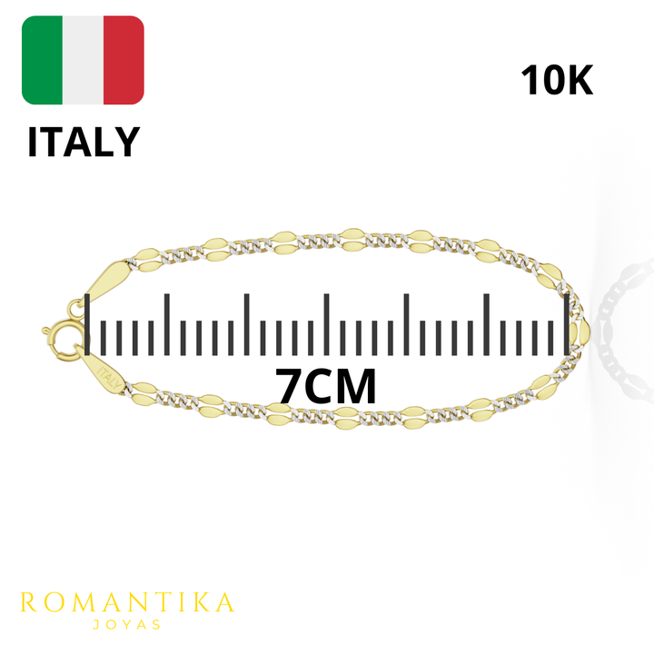 Pulsera Figaro Remache Cubana Diamantada 3mm 14k