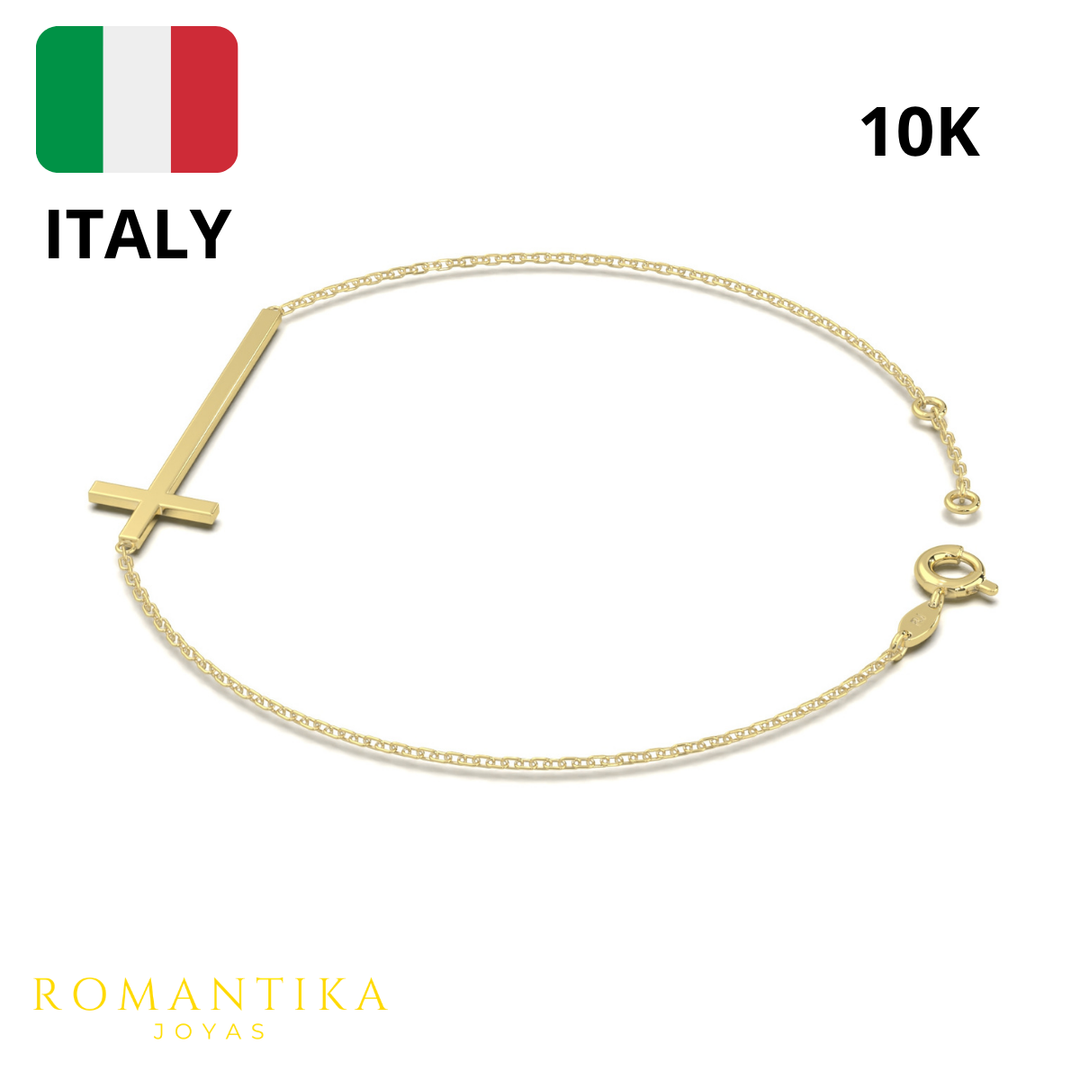 Pulsera Cruz Larga 18cm 10k
