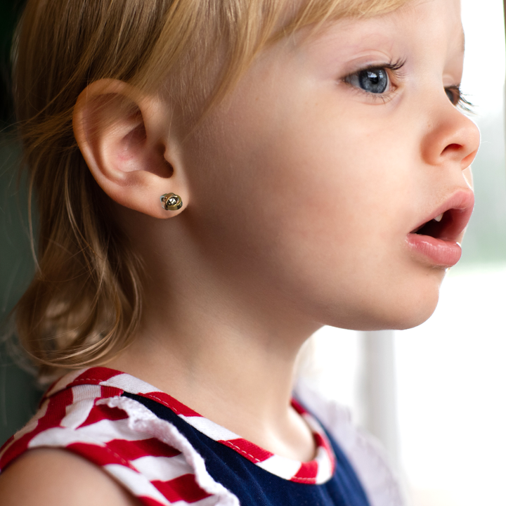 Aretes Broquel Bola De 3 Oros 10k