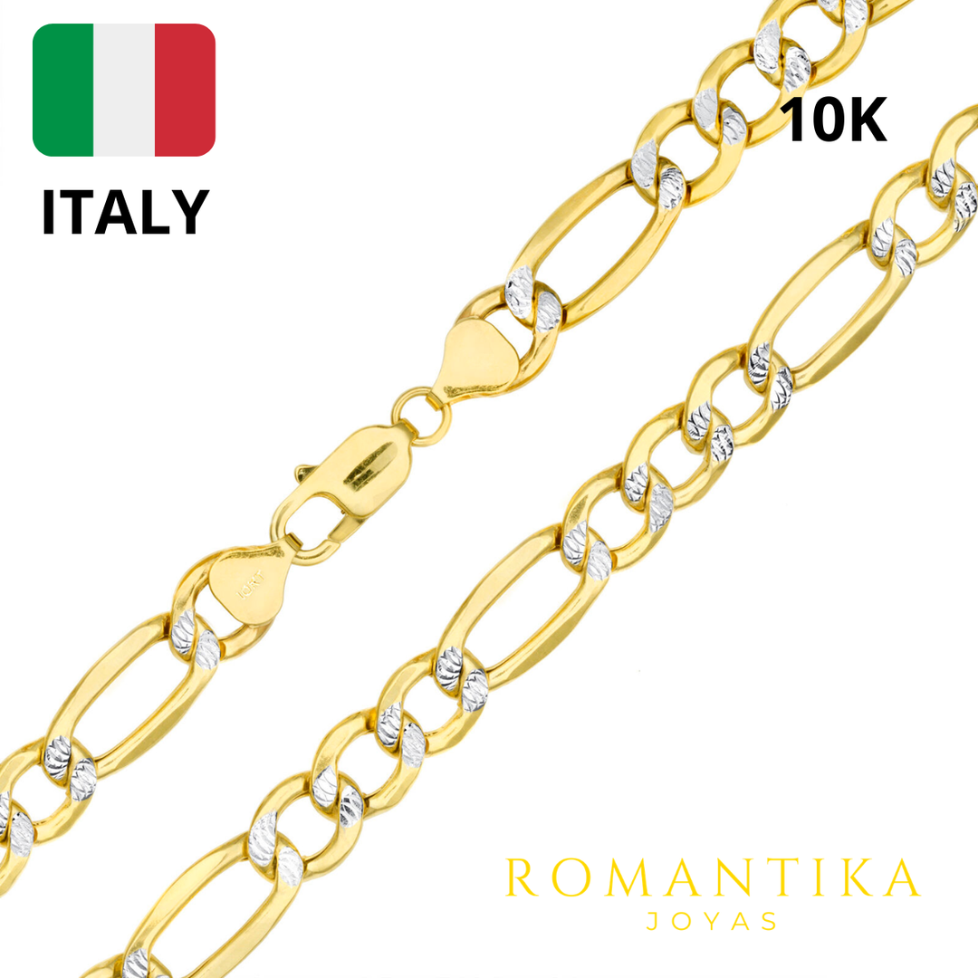 Pulsera Figaro 3x1 Diamantado 8.5mm 21cm 10k