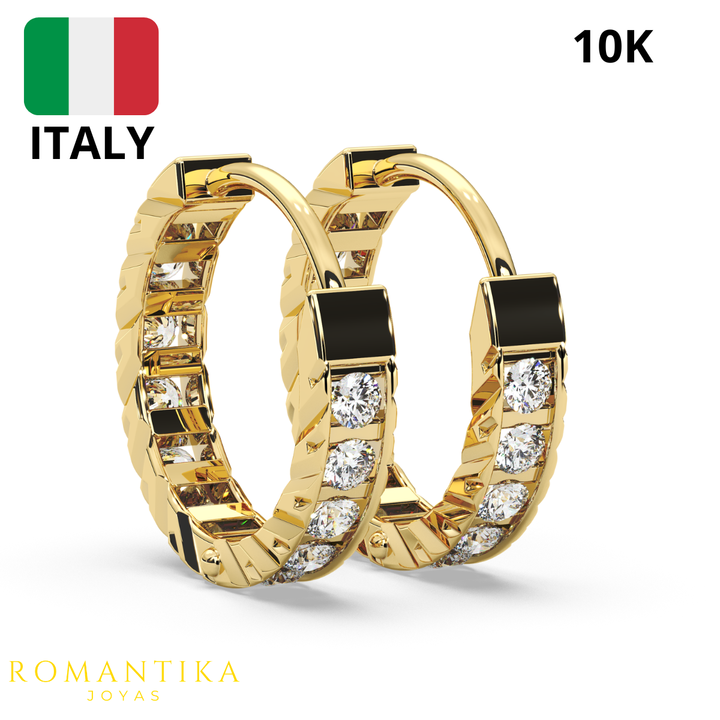Aretes Huggies Vaciadas Facetadas 10k