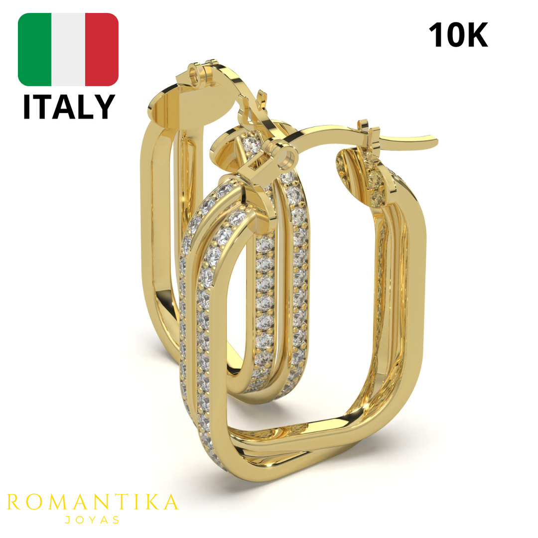 Arete Arracada Cuadrado Doble Brilloso Oro 10k