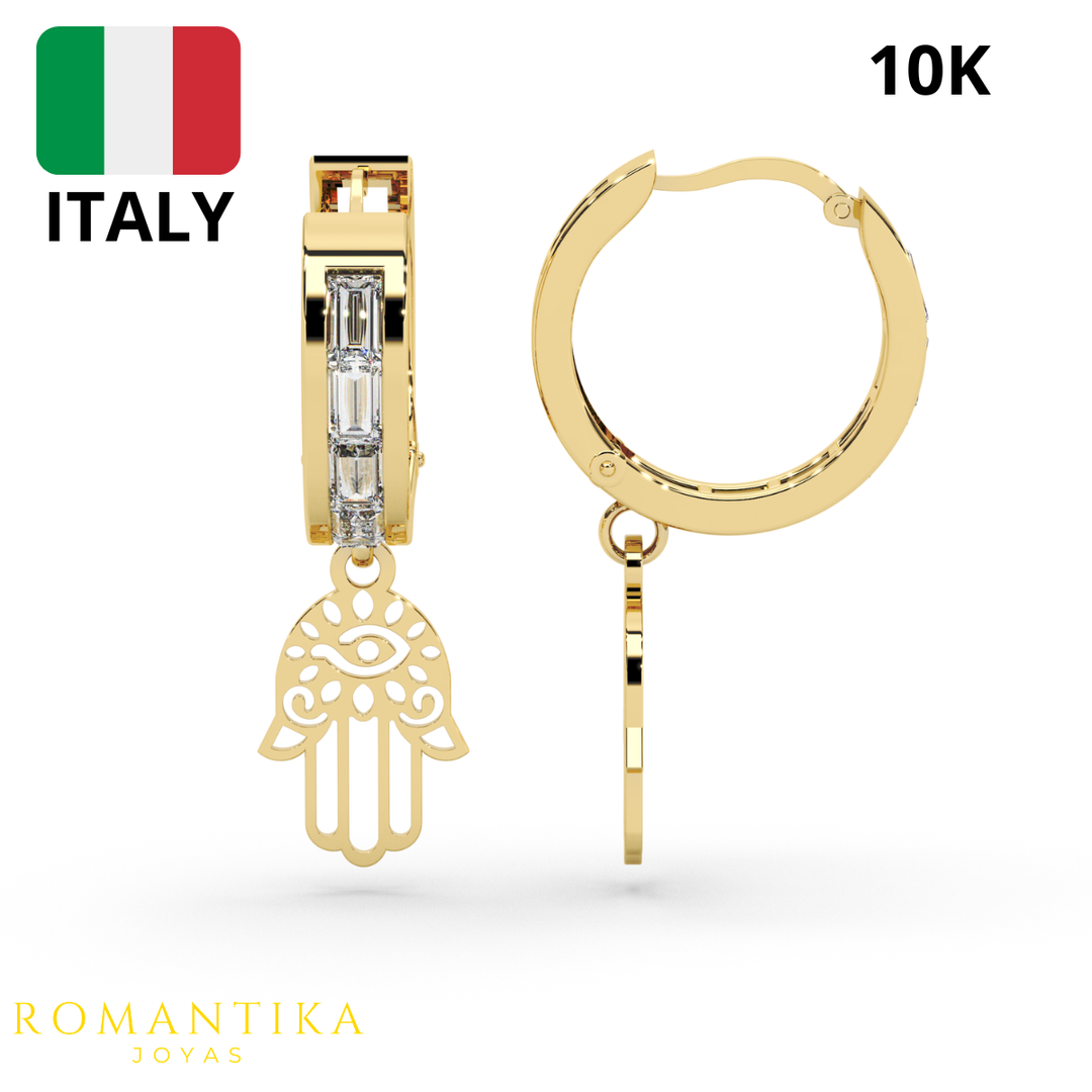 Aretes Huggie Arracada Mano De Fatima 10k
