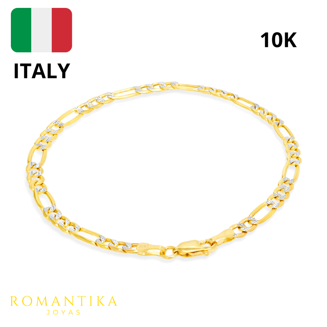 Pulsera Figaro 3x1 Diamantada Oro 4mm 10K