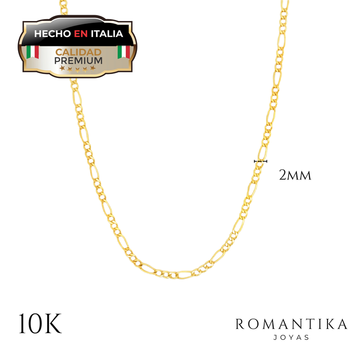 Cadena Fígaro Estilo Cartier 3x1  2mm 10k