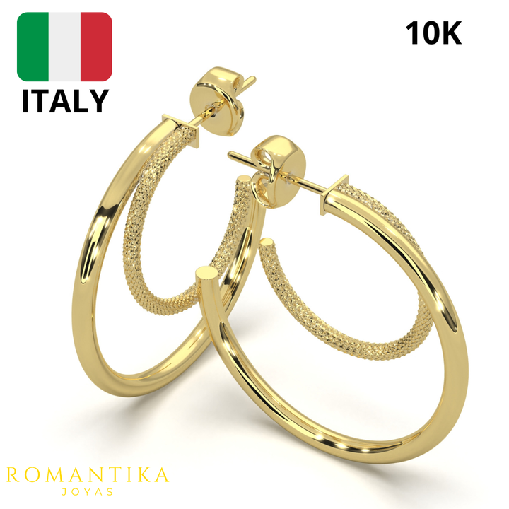 Arracada Tubular Doble Facetado Oro 10k