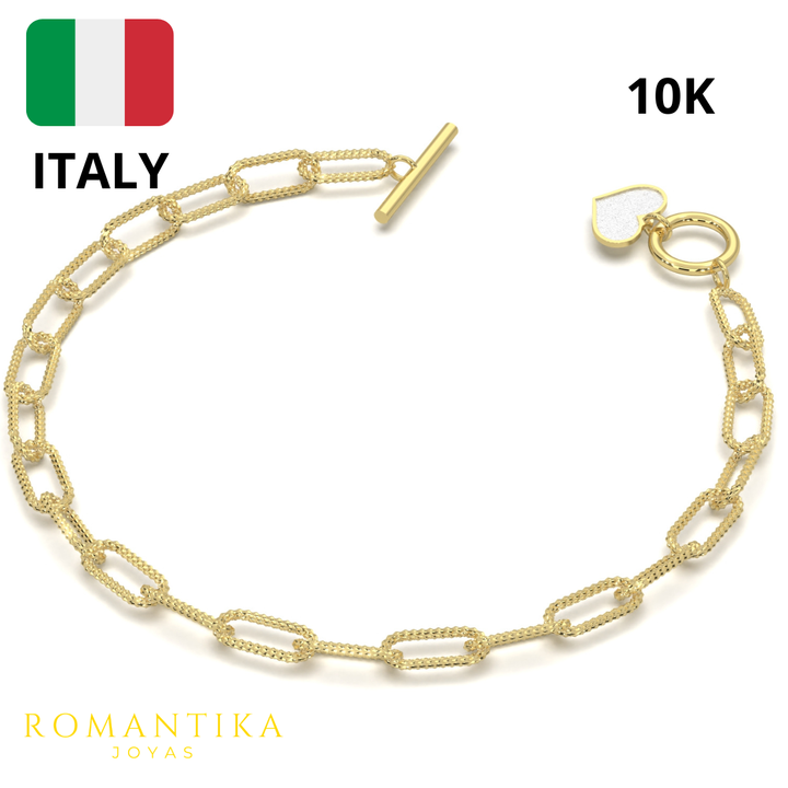 Pulsera Corazón Brilloso Paperclip 18cm 10k