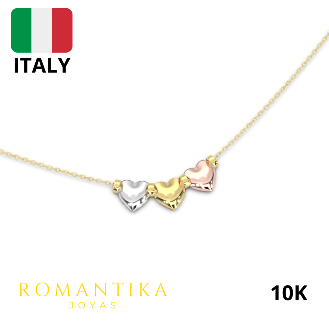 Collar Semanario con 3 Corazones Tricolor 10k