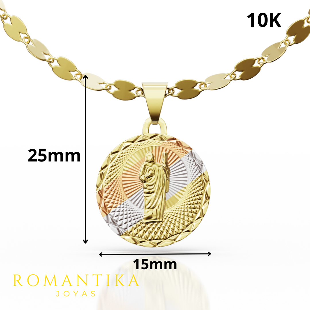 Collar con Medalla Virgen, San Judas Tadeo y Espíritu Santo Con Cadena 45cm 10k