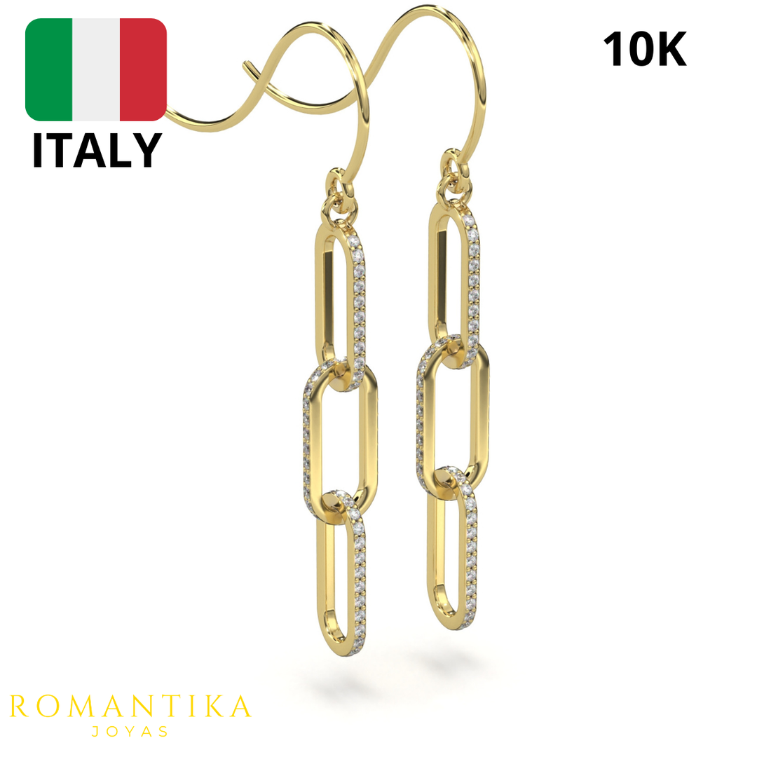 Aretes Pendientes Triple Paperclip 10k