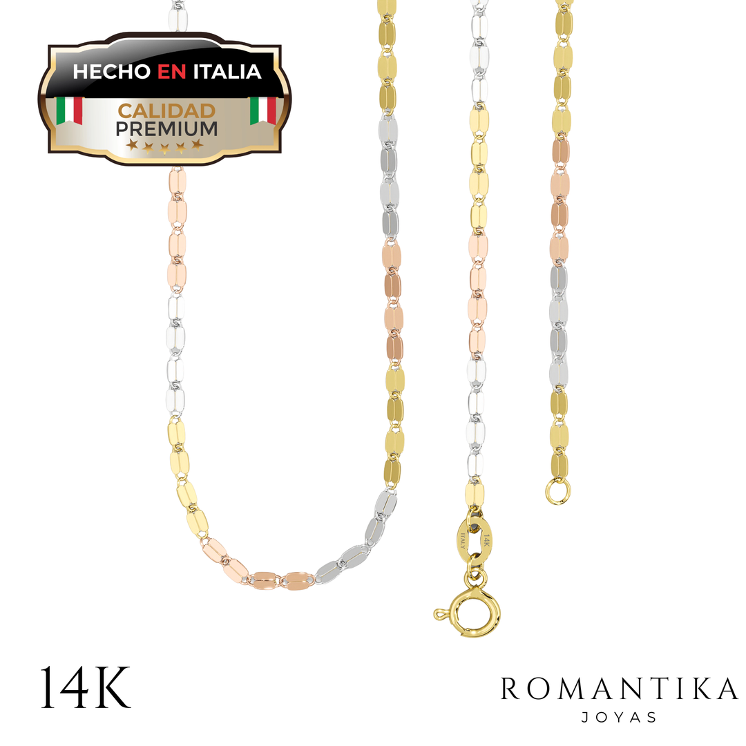 Cadena Grano De Cafe 3 oros 1.5mm 14k