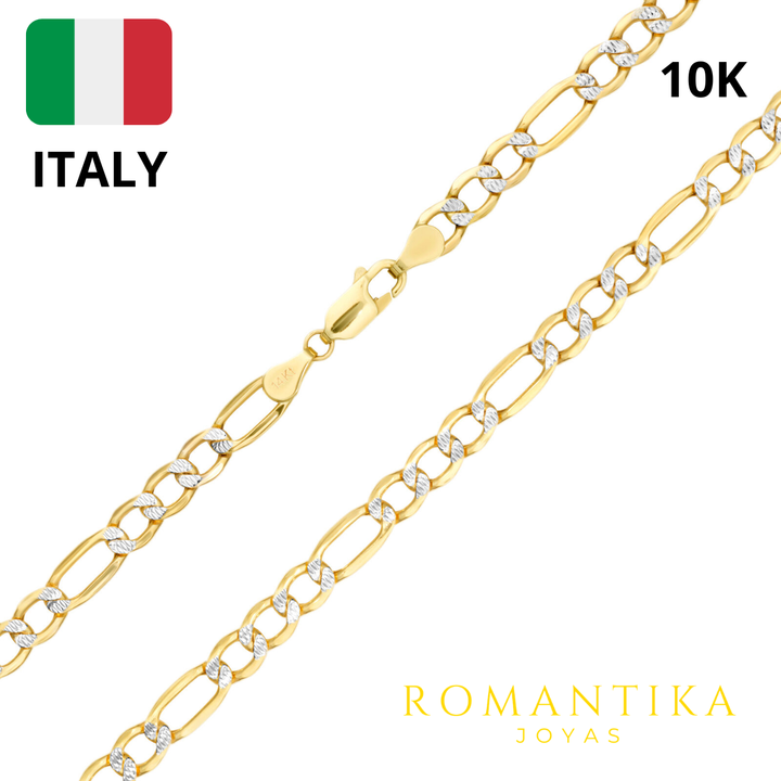 Pulsera Figaro 3x1 Diamantada Oro 4mm 10K