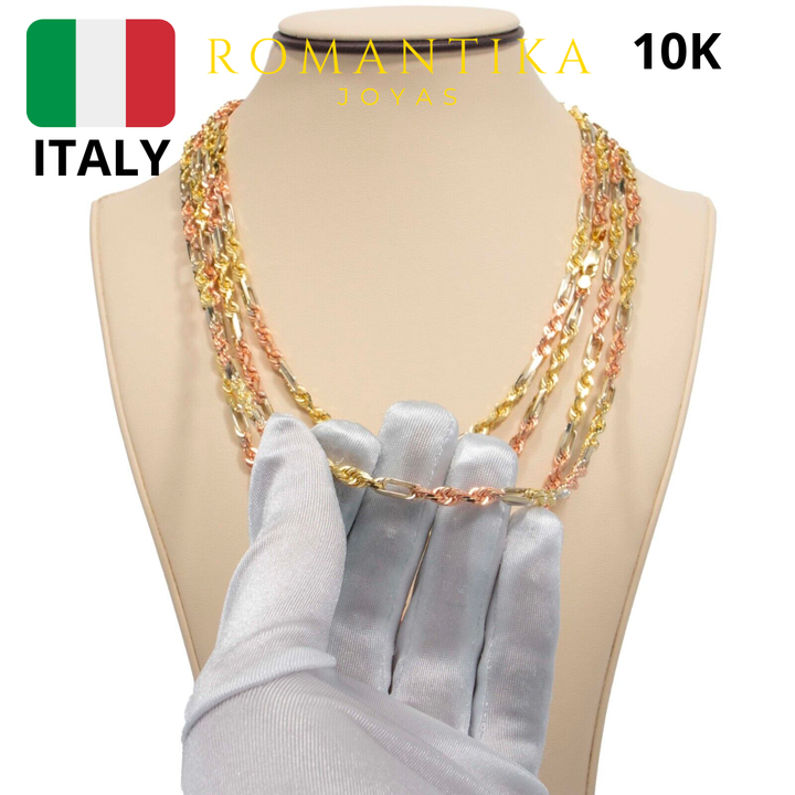Cadena Milano Figaro Torzal 3 Oros 10k 5mm