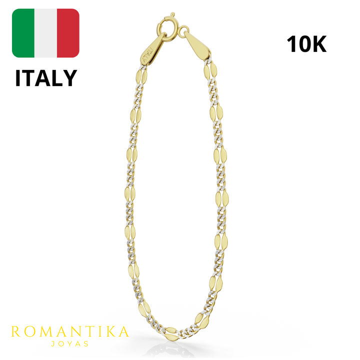 Pulsera Figaro Remache Cubana Diamantada 3mm 14k
