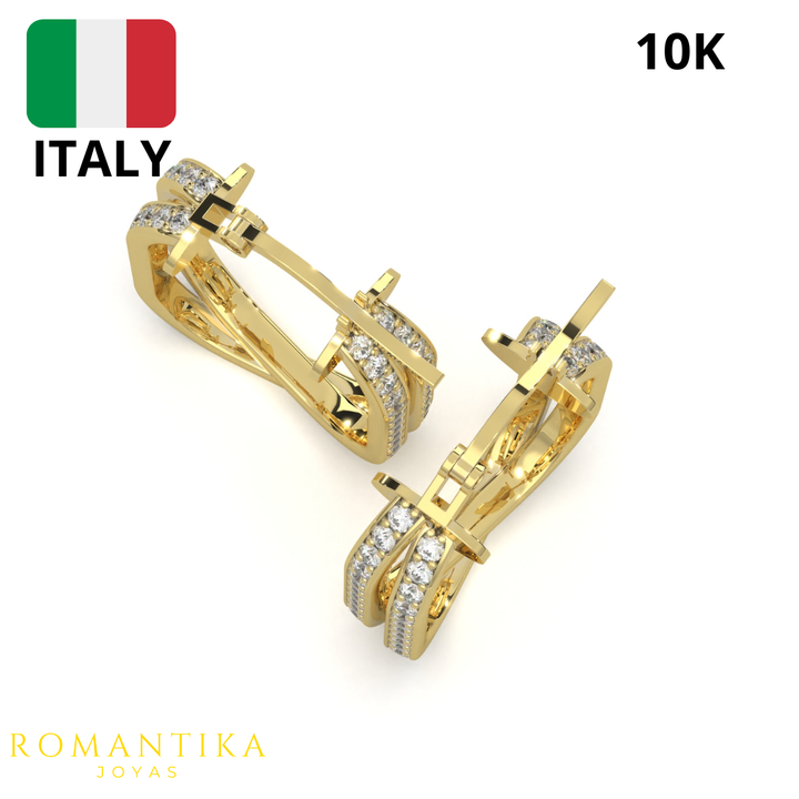 Arete Arracada Cuadrado Doble Brilloso Oro 10k