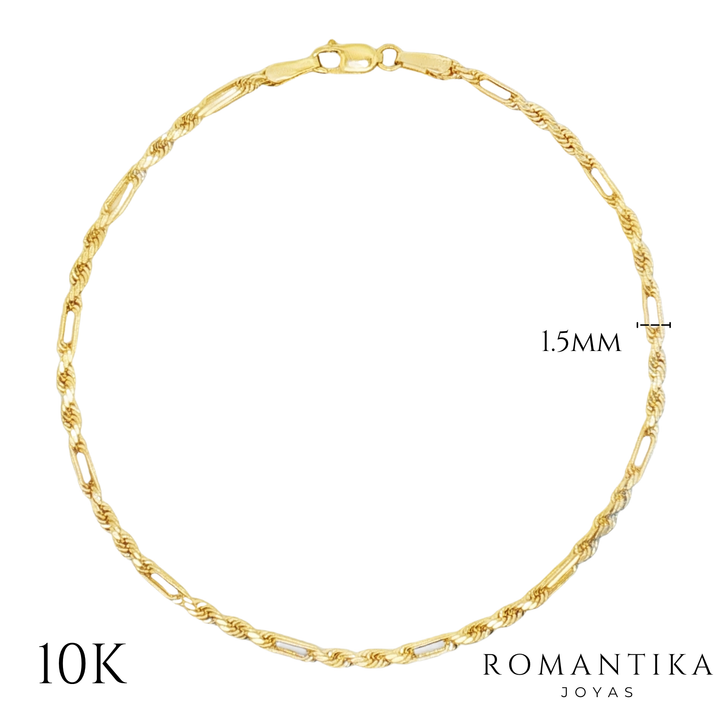Pulsera Figaro Torzal Milano 10k 2mm
