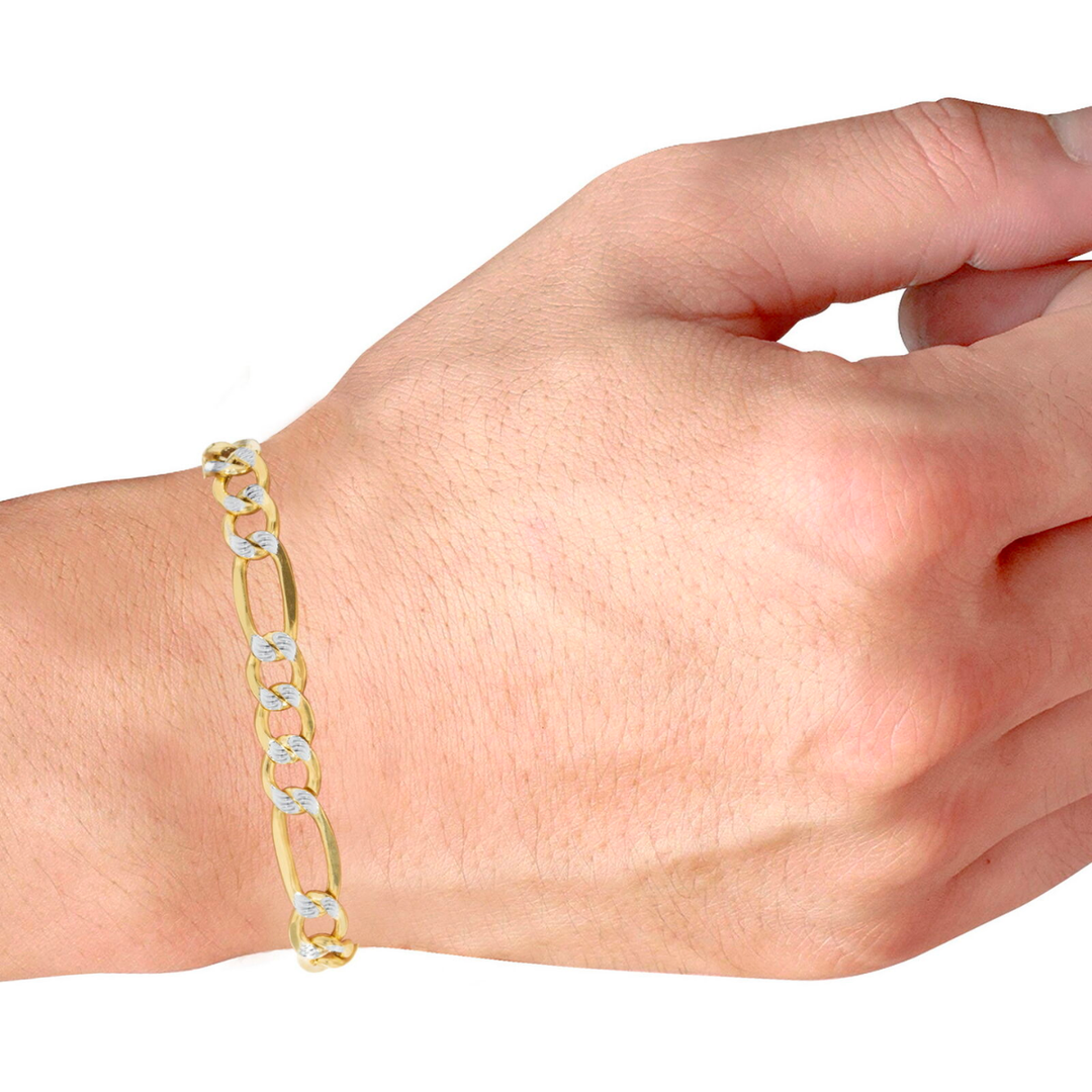 Pulsera Figaro 3x1 Diamantado 8.5mm 21cm 10k