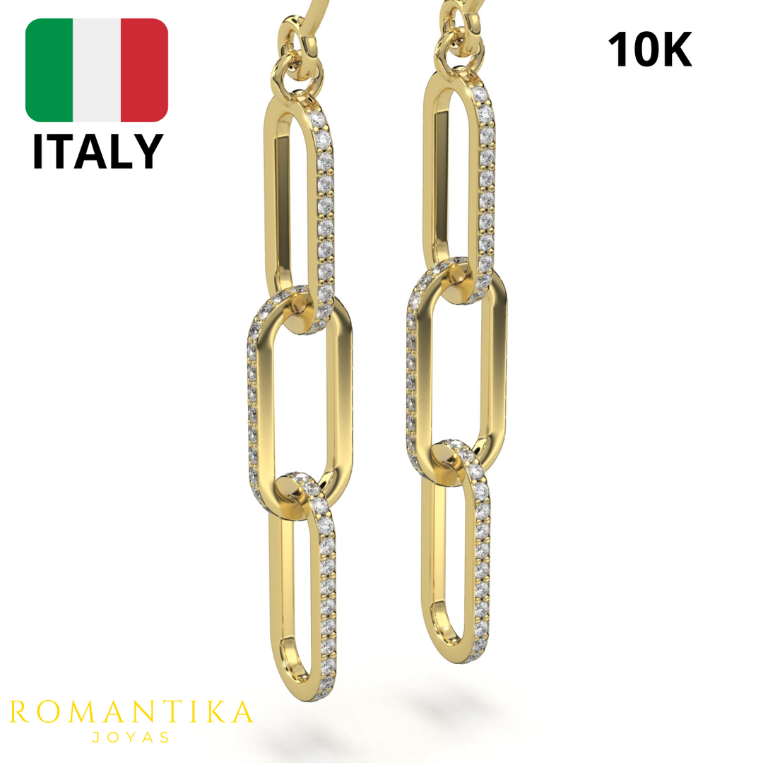 Aretes Pendientes Triple Paperclip 10k