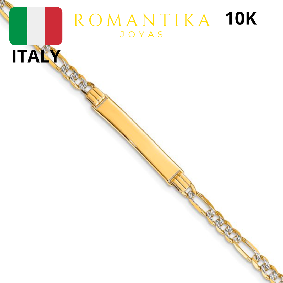 Esclava Figaro Diamantada Con Barra para Niños Oro 10k