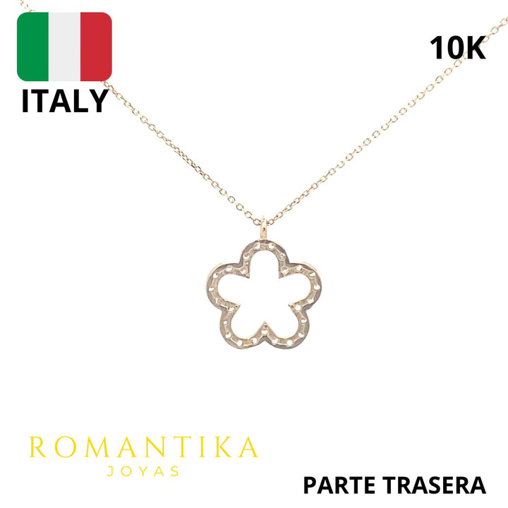 Collar Flor Con Zirconias 10k 45cm