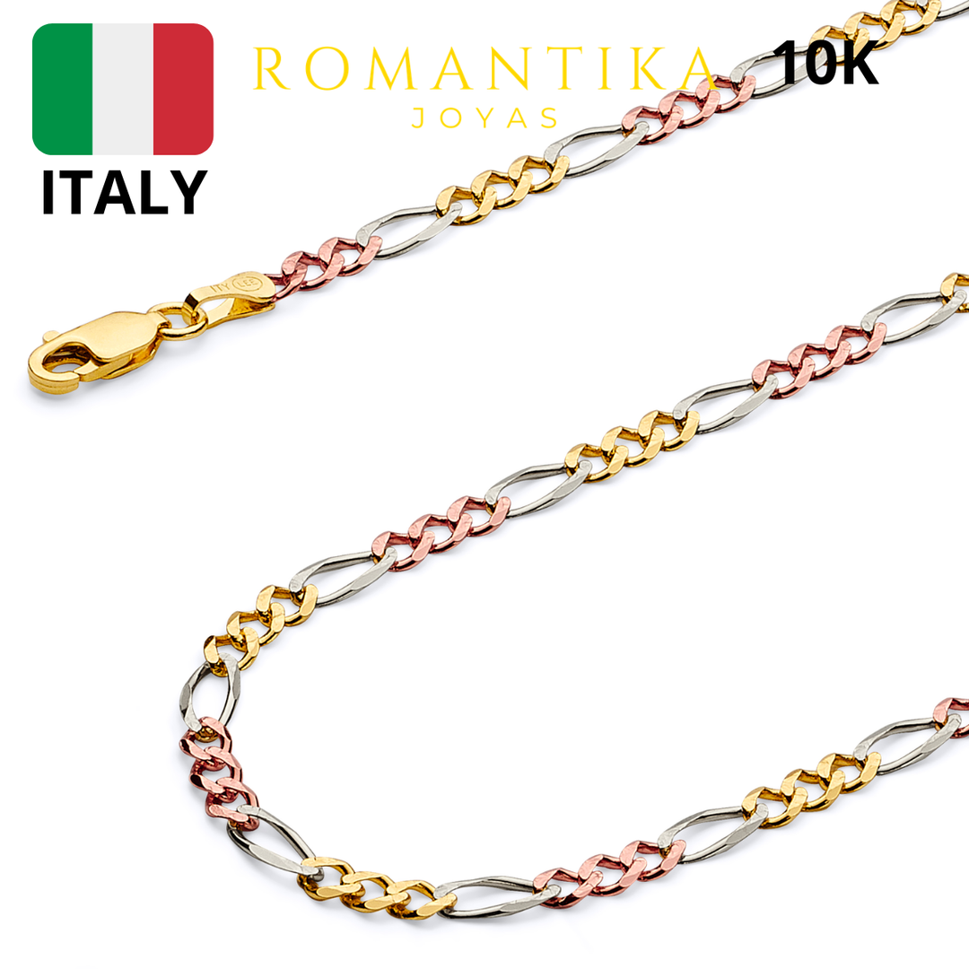 Cadena Figaro 3 Colores Oro 10k 2mm