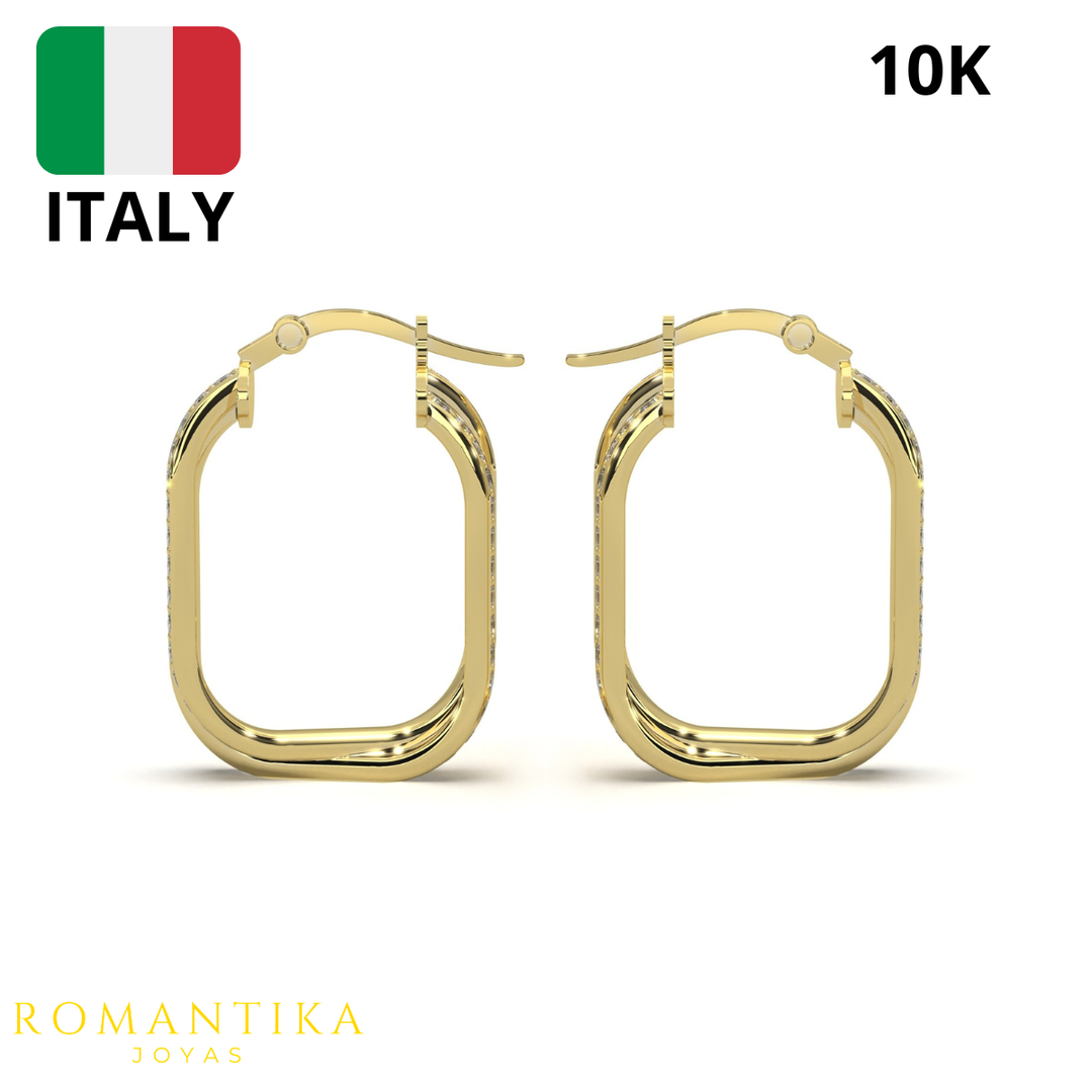 Arete Arracada Cuadrado Doble Brilloso Oro 10k
