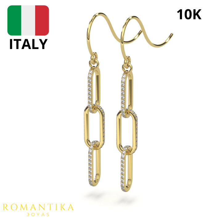 Aretes Pendientes Triple Paperclip 10k
