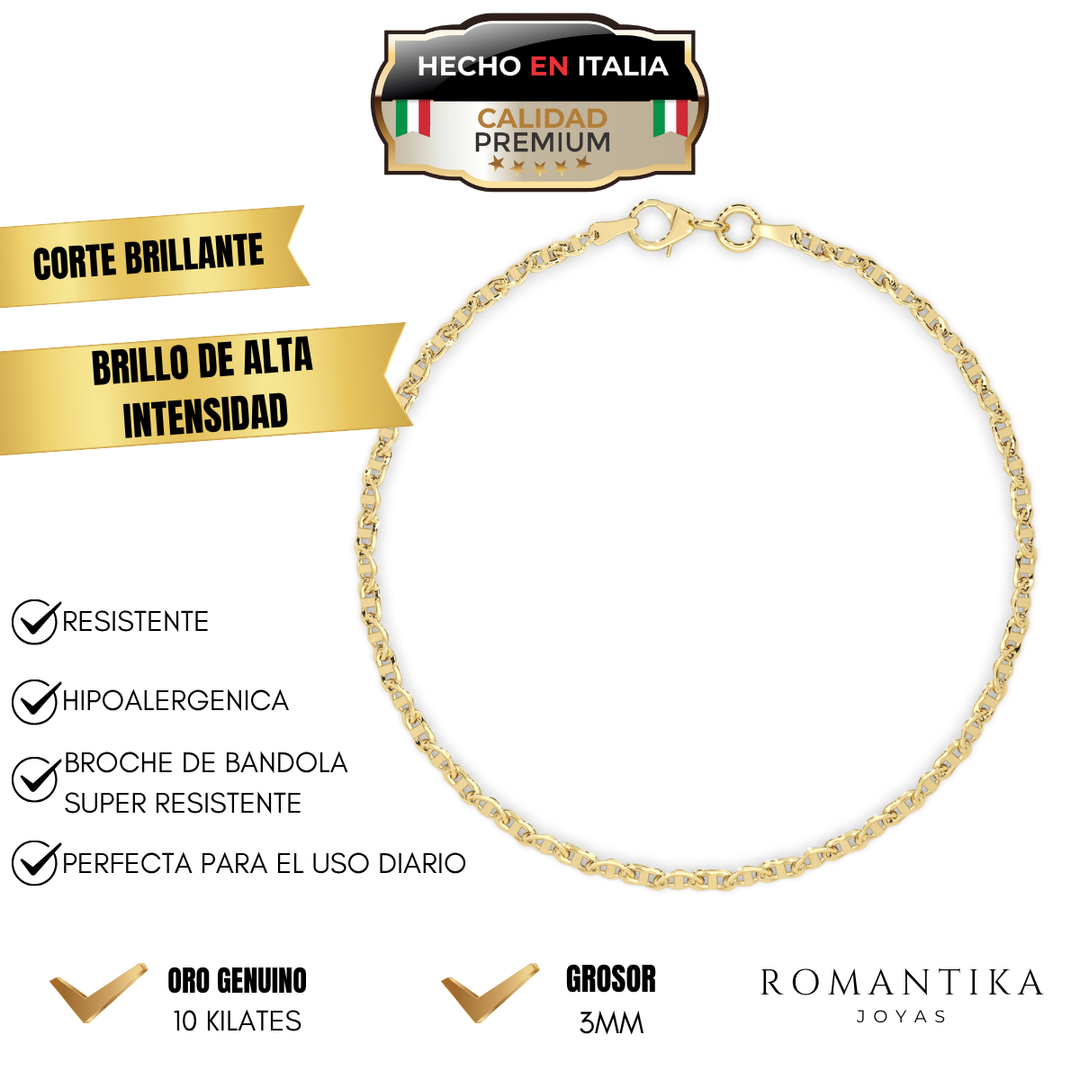 Pulsera Ancla Marinera 3mm 18cm 10k