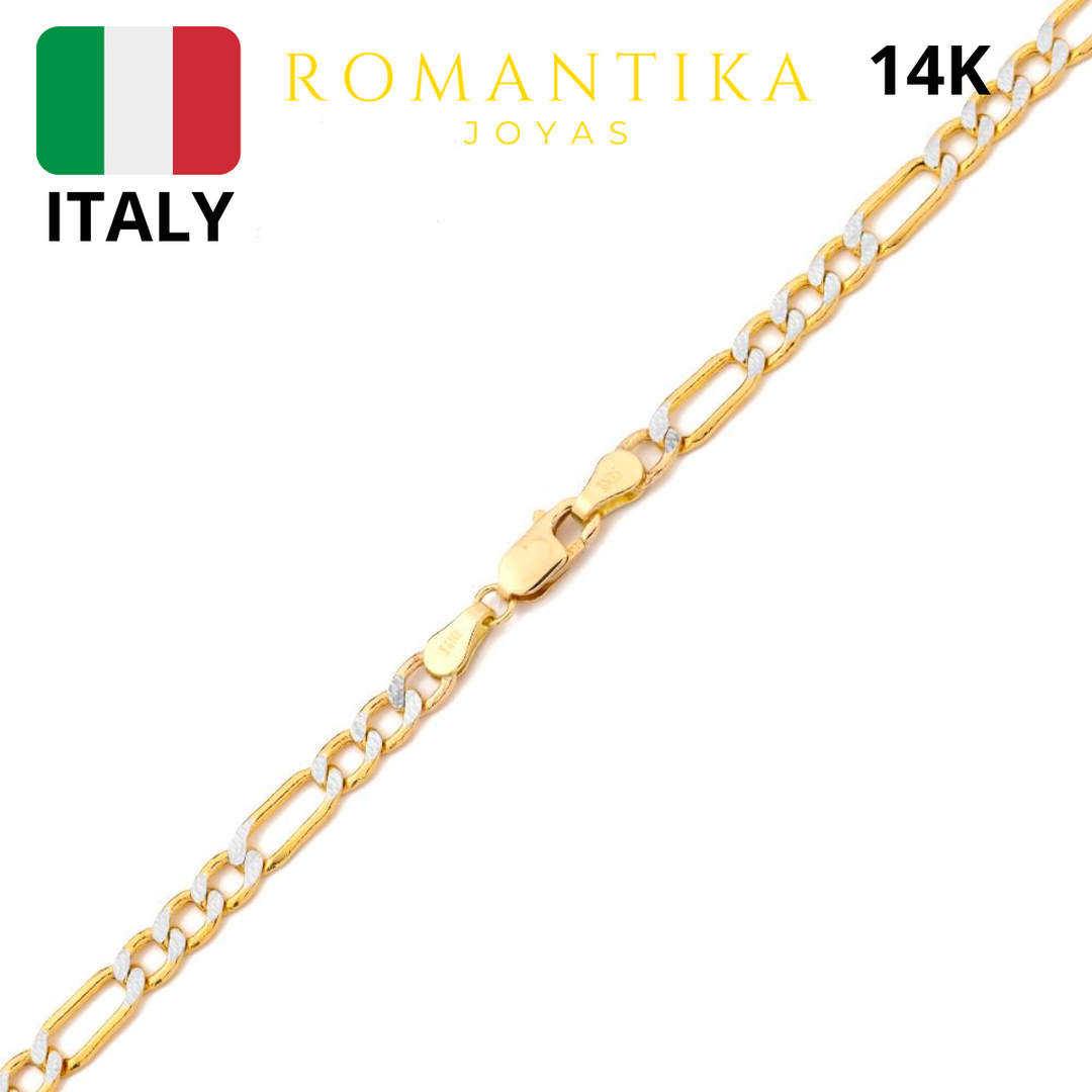 Cadena Figaro 3x1 Diamantada 4mm 14k