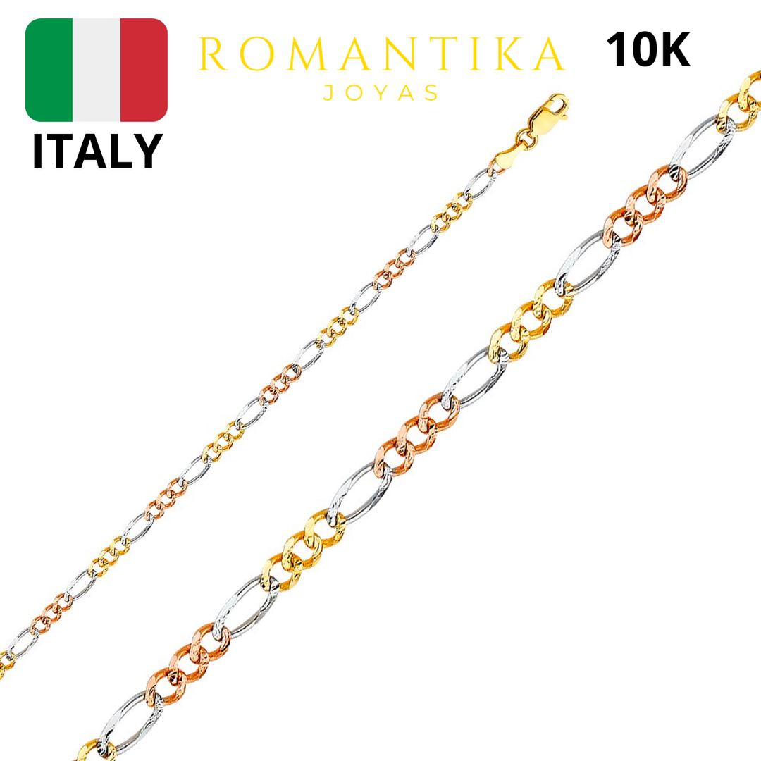 Cadena Figaro 3 Colores Oro 10k 2mm