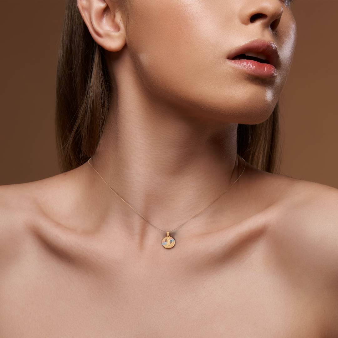Collar con Medalla Virgen, San Judas Tadeo y Espíritu Santo Con Cadena 45cm 10k