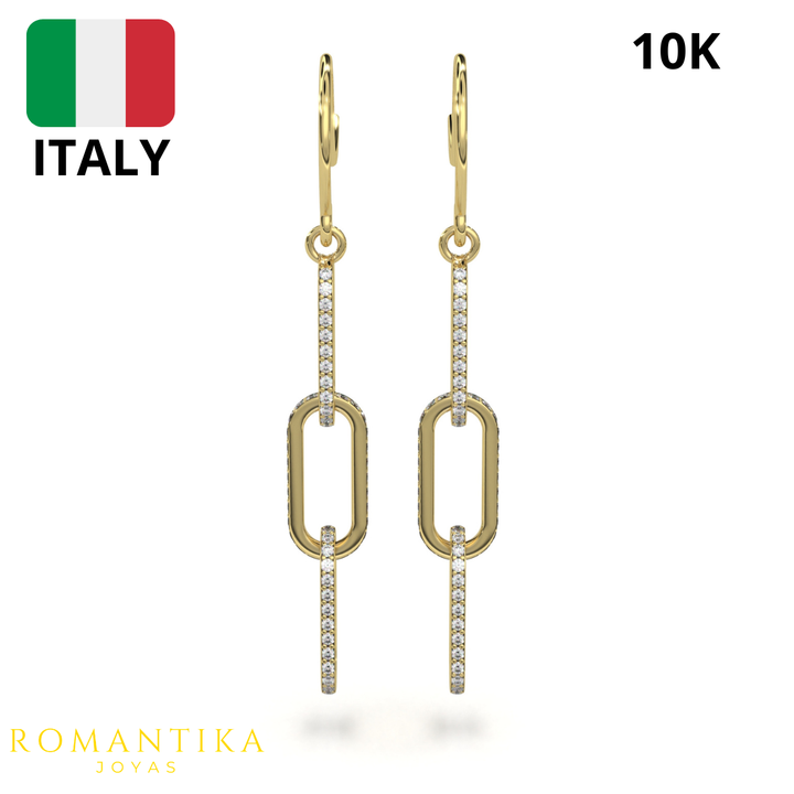 Aretes Pendientes Triple Paperclip 10k