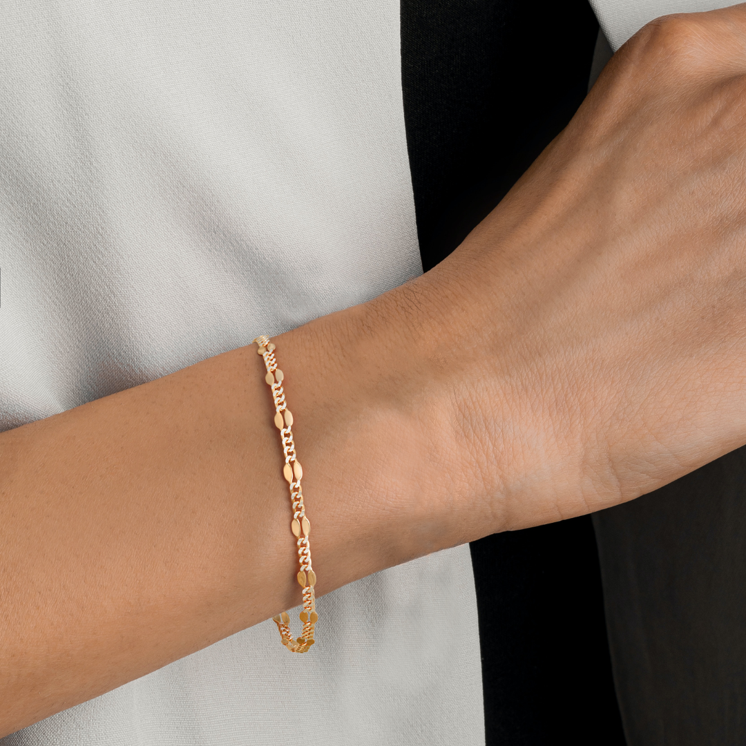Pulsera Figaro Remache Cubana Diamantada 3mm 14k