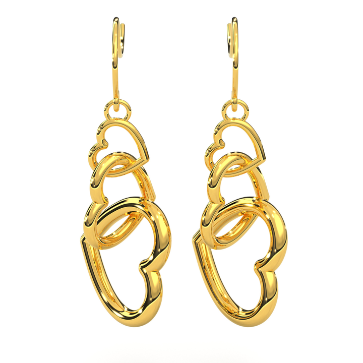 Aretes Arracadas con 3 Corazones 10k