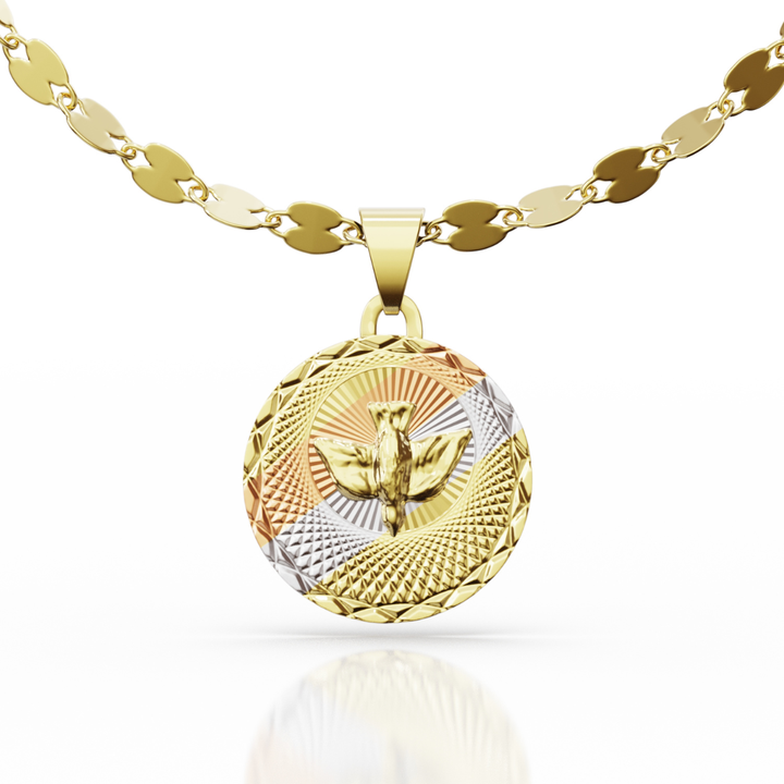 Collar con Medalla Virgen, San Judas Tadeo y Espíritu Santo Con Cadena 45cm 10k