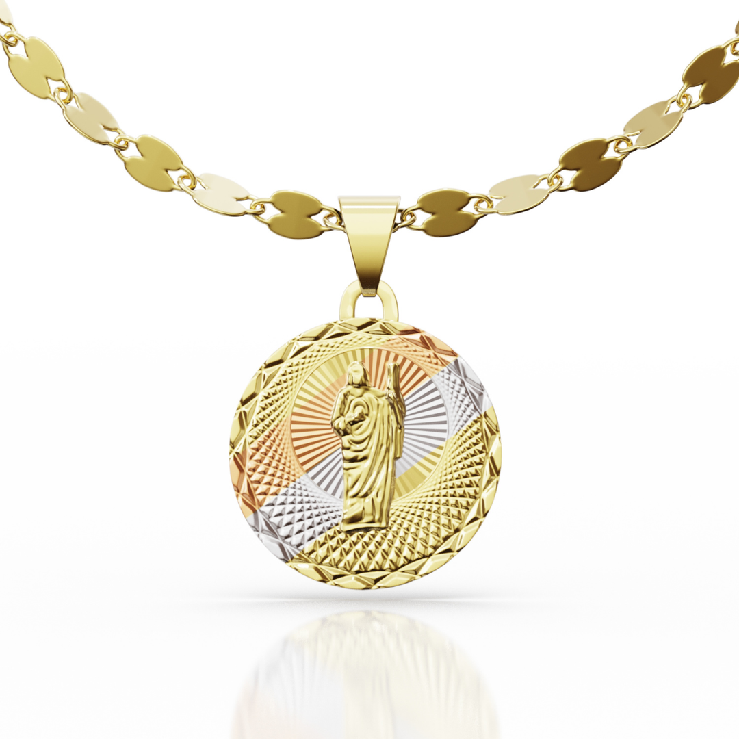 Collar con Medalla Virgen, San Judas Tadeo y Espíritu Santo Con Cadena 45cm 10k