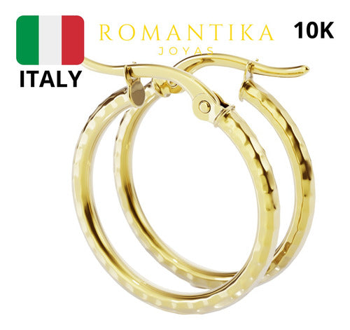 Arracada Arete De Oro Hueco Corte Diamante 10k Mujer Italy