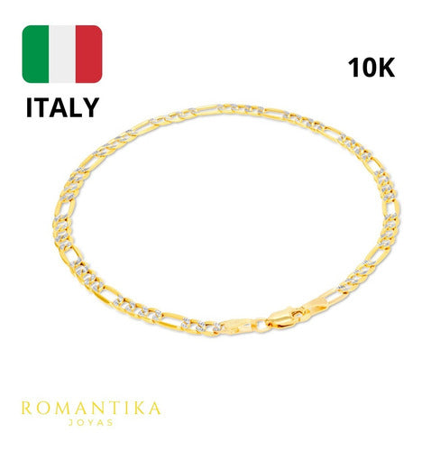 Pulsera Figaro 3x1 Cartier Diamantada Oro10k Italy 4mm 18cm