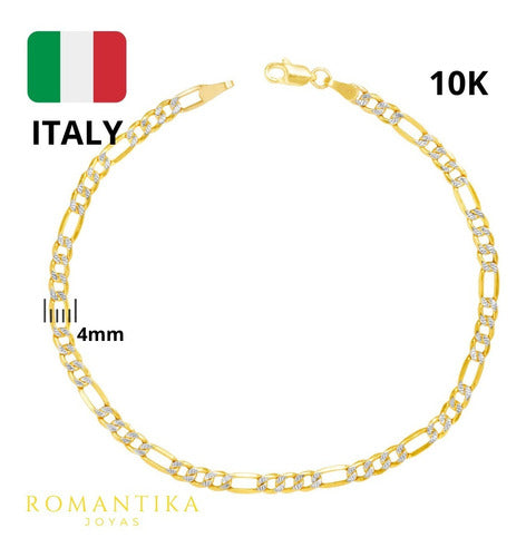 Pulsera Figaro 3x1 Cartier Diamantada Oro10k Italy 4mm 18cm