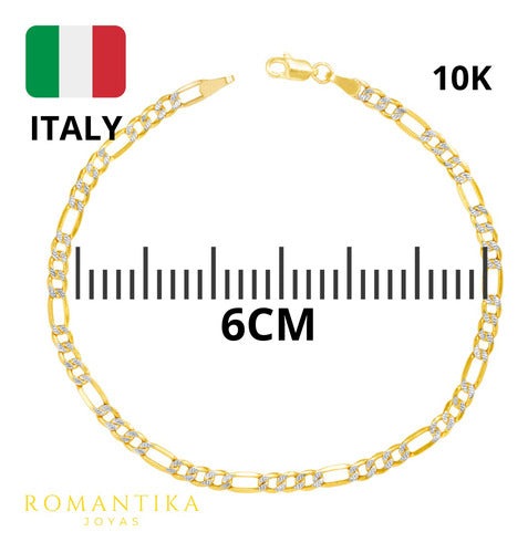 Pulsera Figaro 3x1 Cartier Diamantada Oro10k Italy 4mm 18cm