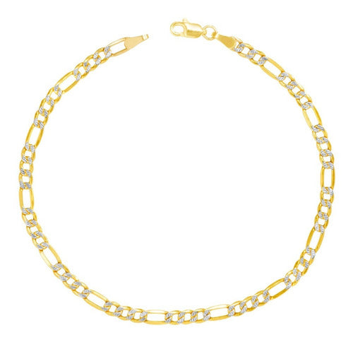 Pulsera Figaro 3x1 Cartier Diamantada Oro10k Italy 4mm 18cm