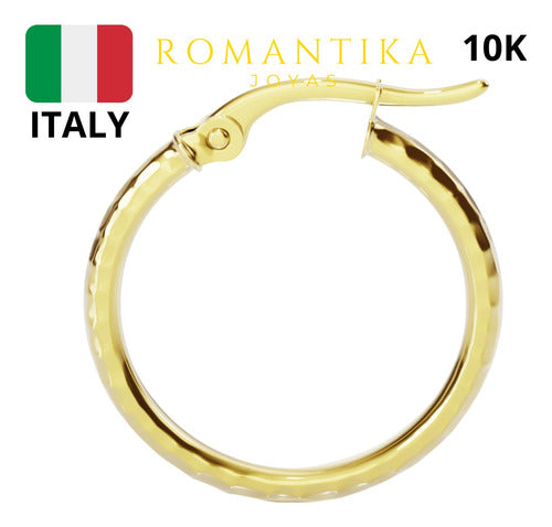 Arracada Arete De Oro Hueco Corte Diamante 10k Mujer Italy