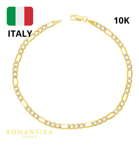 Pulsera Figaro 3x1 Cartier Diamantada Oro10k Italy 4mm 18cm